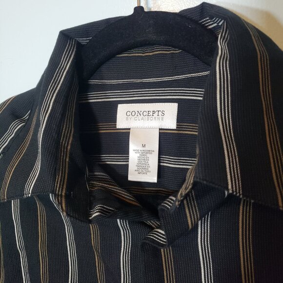 Concepts by Clairborne Black Striped casual dress shirt size M - Picture 2 of 3